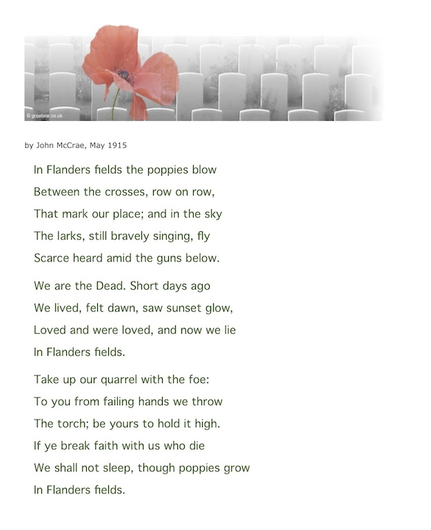 In Flanders Field by John McCrae, May 1915