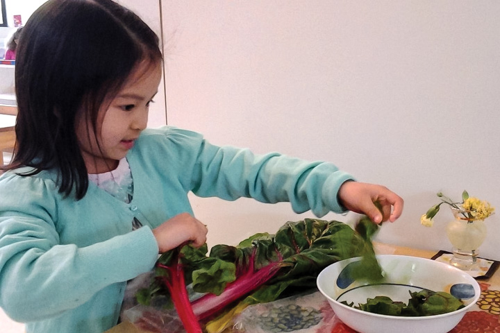 Student preparing snack 