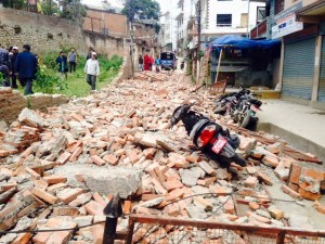 Earthquake damaged street outside of the school